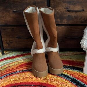 Fashion Nova Brown Winter Boots with White Trim